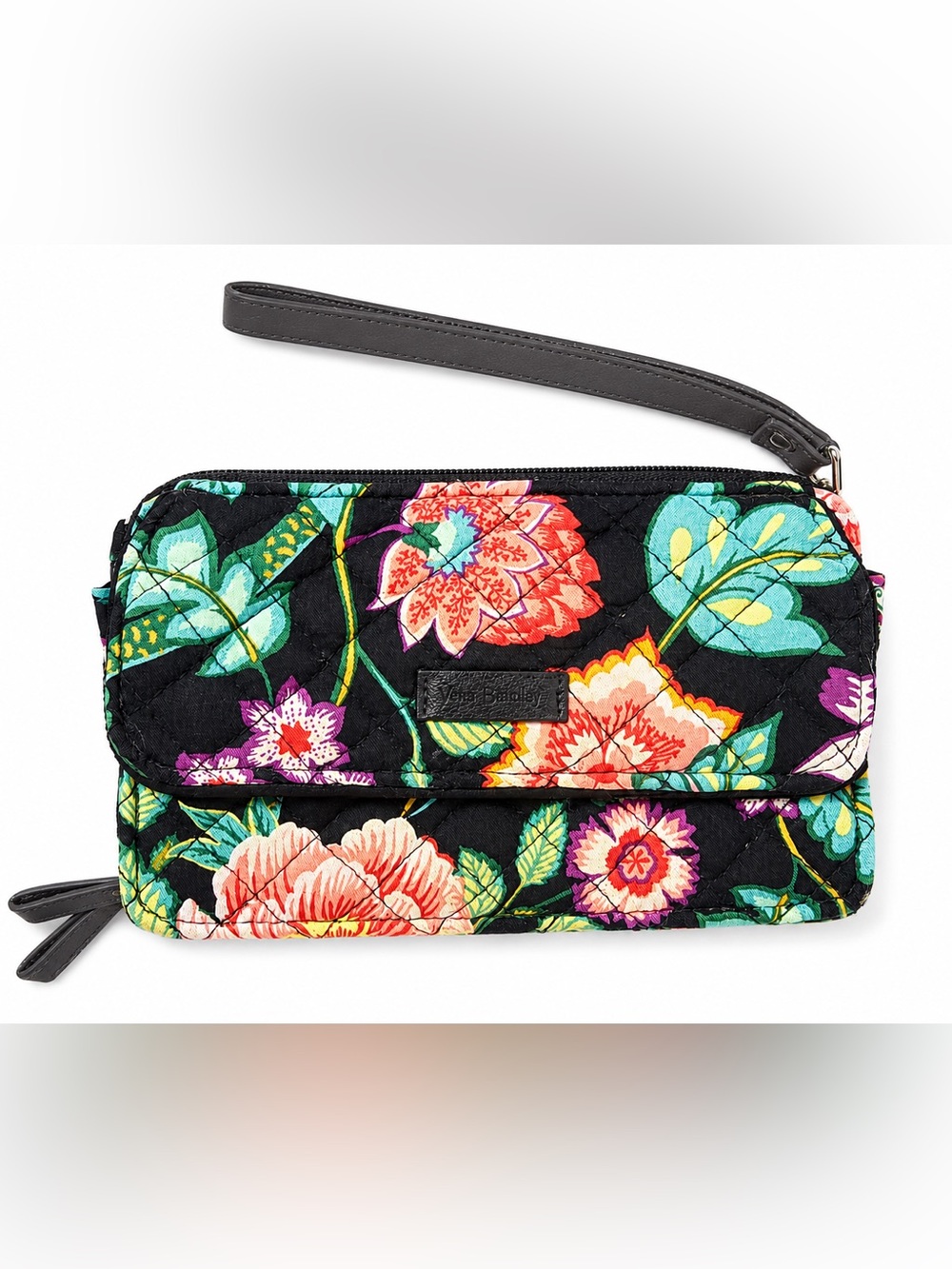 Vera Bradley Wallet RFID Combo Wristlet Quilted Black Vines Floral - Fits iPhone